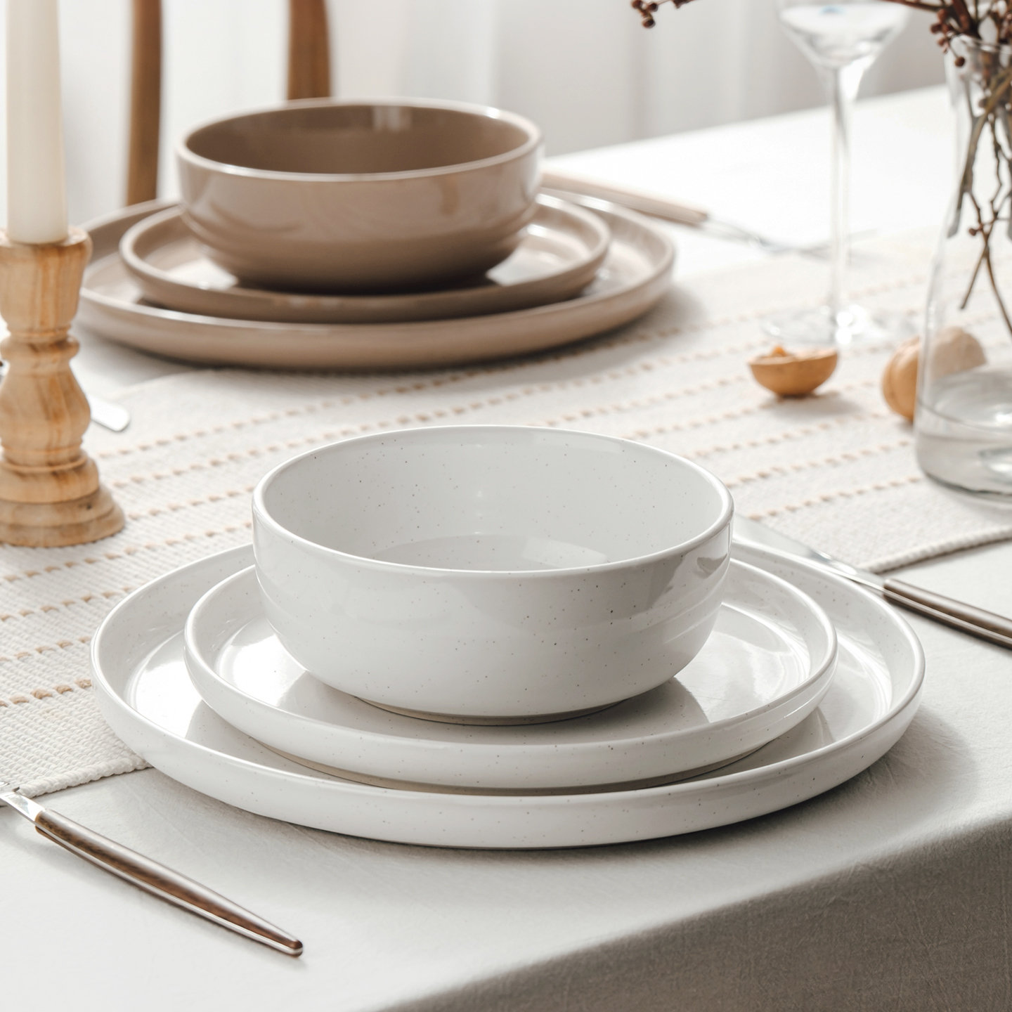 Stoneware Dinnerware Set - Service for 8, Multicolor