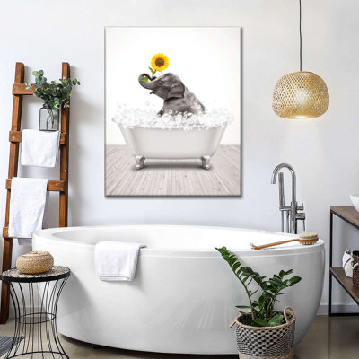 Bathtub Animal Elephant Sunflower Pop Canvas Print