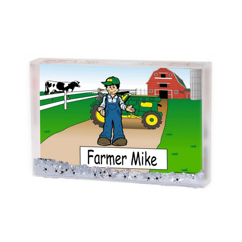 Personalized Farming Male Snow Globe Frame Gift  6" x 4", Yes, 2.5" H x 3.75" W x 1" D
