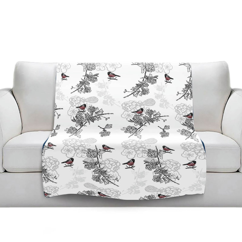 Couverture sherpae douce hawthorn rosé oiseaux, l 51 po x L 60 po