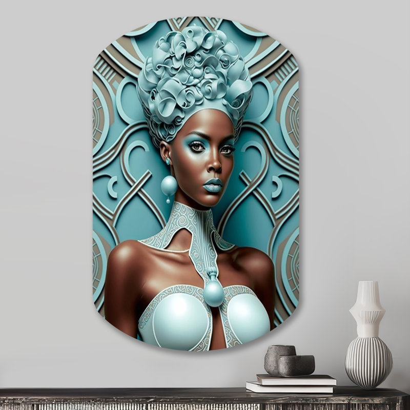 Superbe reine africaine en couleurs rétro I - femme afro-américaine en forme de cylindre asymétrique, H 31 po x l 19 po