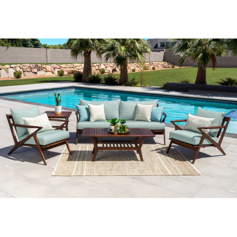 Minhaj Sofa Seating Group With Sunbrella Cushion Covers, Canvas Spa Sunbrella® Canvas