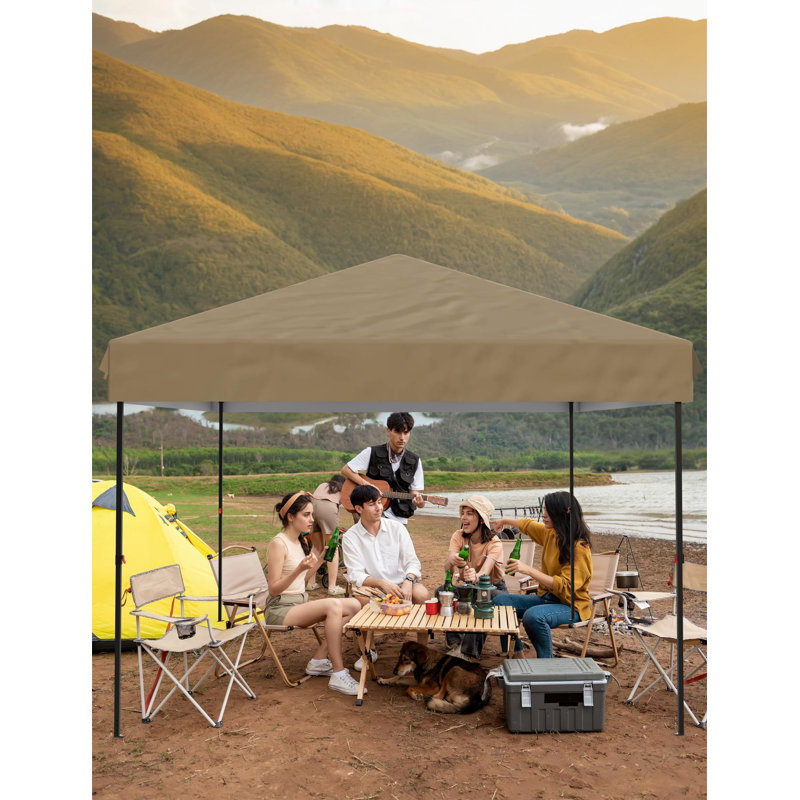 Feet Instant Pop-Up Canopy Tent, 1 Removable Sidewalls Rectangular, Beige