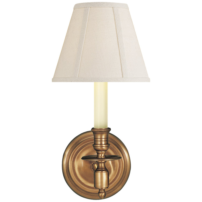 French Single Sconce, Antique Brass, Cream