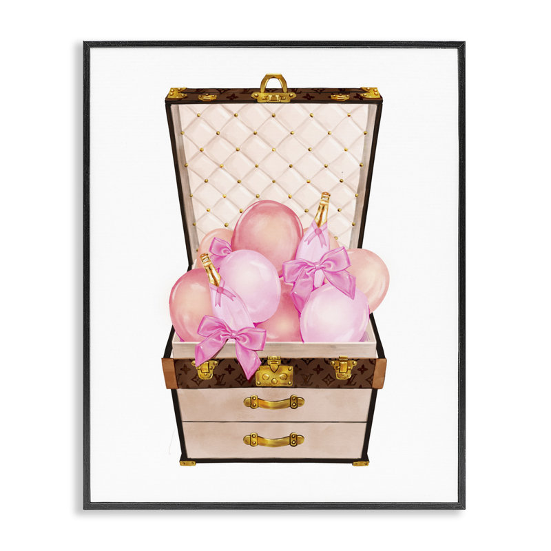 Ballon et champagne rempli de giclée encadrée, design par Ziwei Li, H 14 po x l 11 po, Giclée encadrée noir minuit