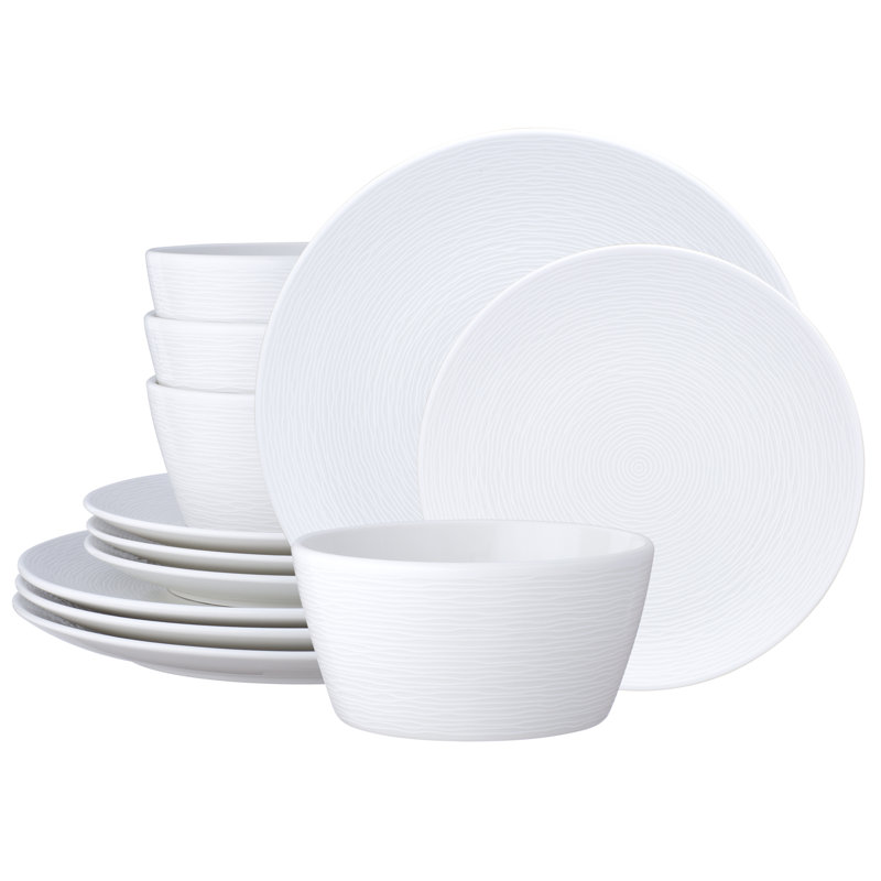 Service de table 12 pièces Noritake Colorscapes Swirl, service pour 4, Blanc