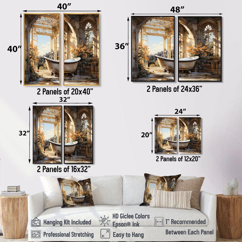 Bathroom Golden Luxe I - Blue Traditional Art Prints On Canvas, 36" H x 48" W, Framed Print without Mat, Black