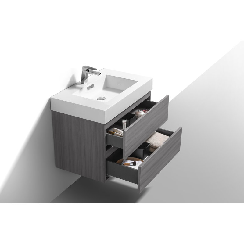 Meuble-lavabo simple mural 23,5 po avec plateau en acrylique renforcé, Gris cendré Valcun
