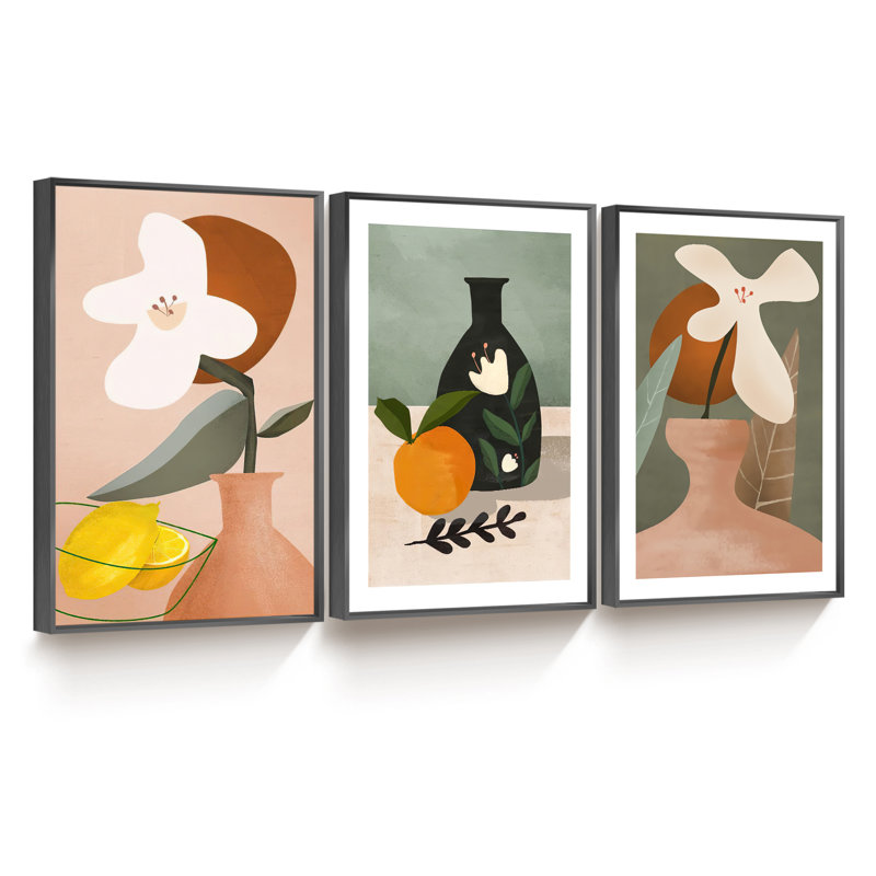 Ensemble de 3 reproductions d'art sur toile encadrées, Cadre noir, H 16 po x l 36 po x P 1,5 po