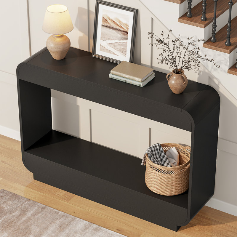 43" Console Table For Entryway With Storage Shelf, Modern Wood Sofa Table Behind Couch, Curved Edge Hallway Table For Living Room, Foyer & Entryway