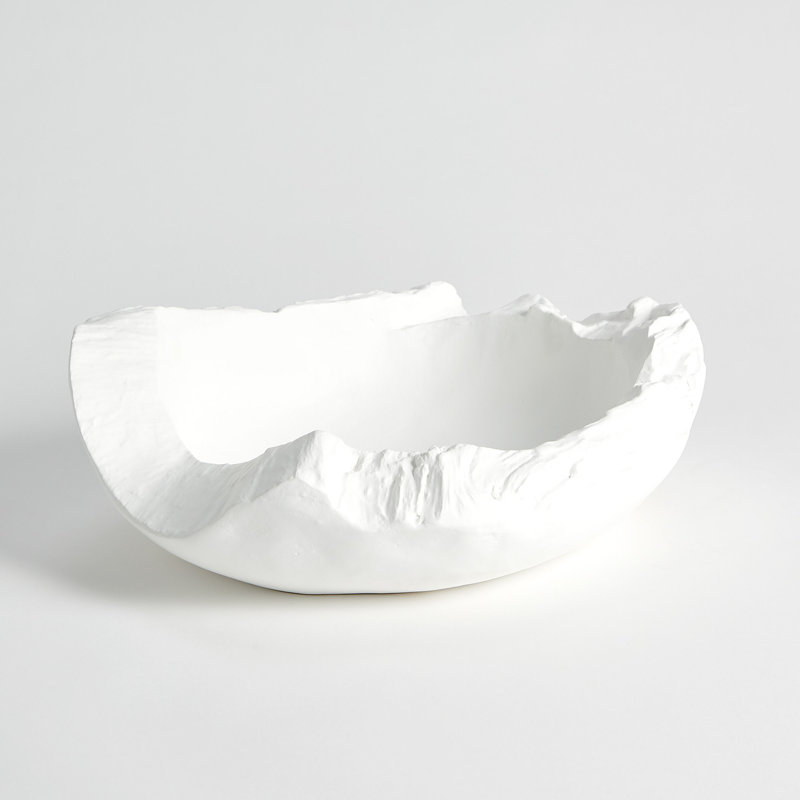 Faux Timber Bowl-Matte White, 5.25" H x 13" W x 15.75" D