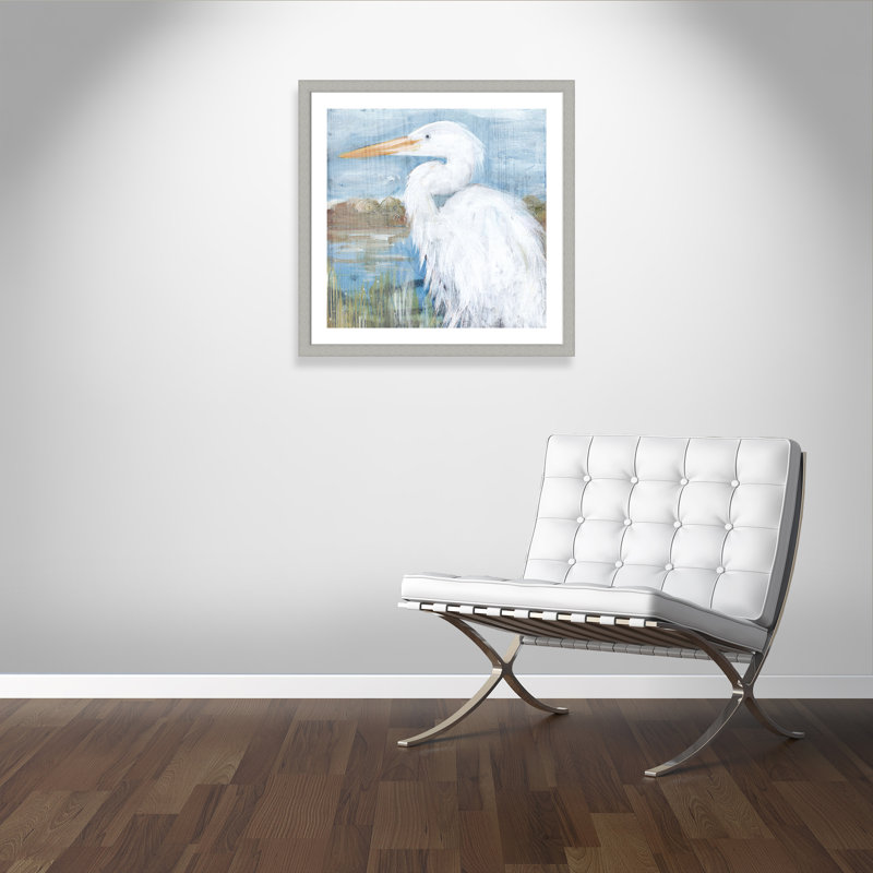 Héron blanc - cadre photo, Argent brossé, H 33,5 po x l 33,5 po x P 1,25 po