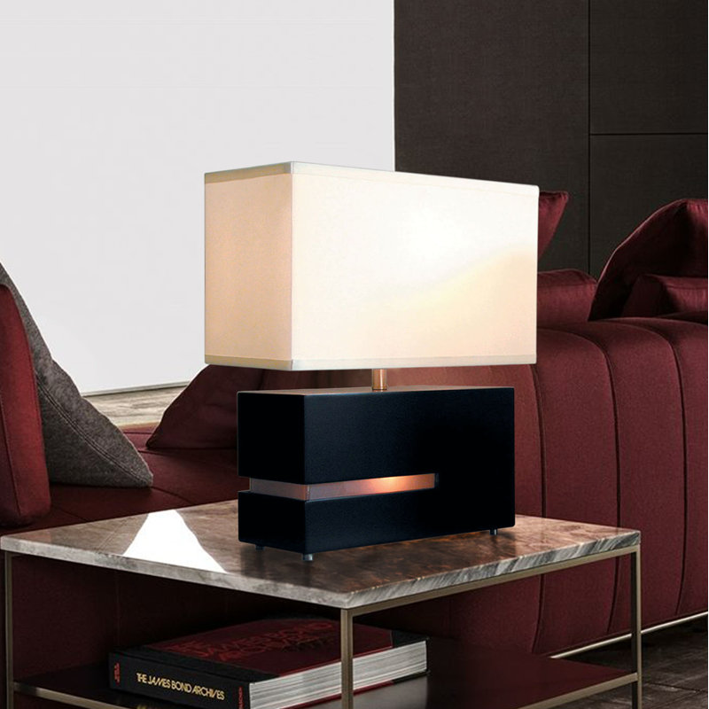 Lampe de table inclinable Zen avec veilleuse - 20 po, abat-jour en lin blanc, interrupteur à 4 voies, Ébène