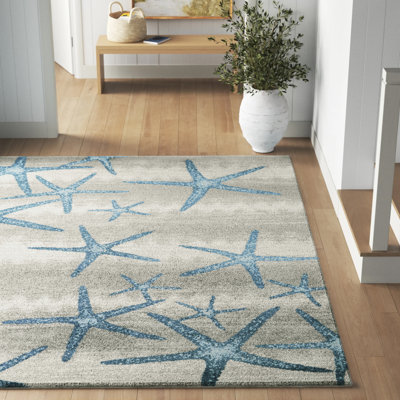 Bayshore Machine Made Power Loom Polypropylene Area Rug in Blue/Grey