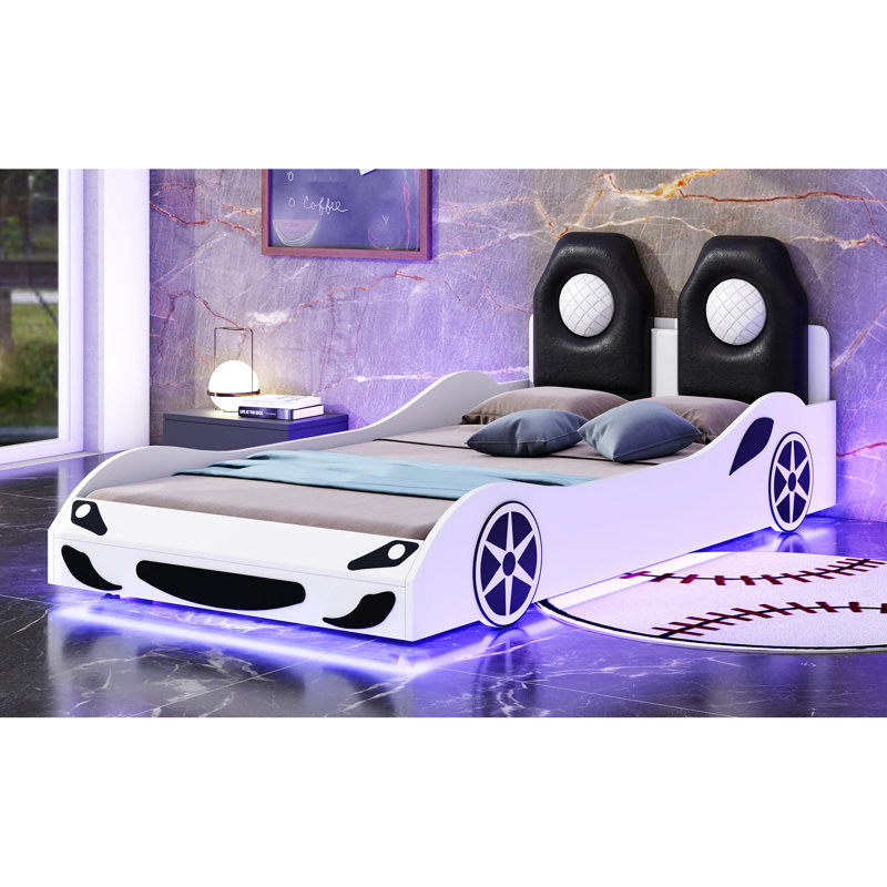 Lit plateforme simple voiture de course avec éclairage à DEL et blanc