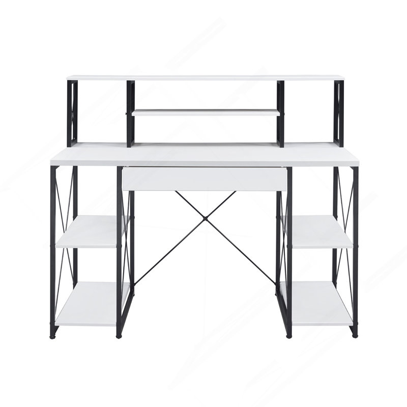 Bureau d'écriture avec un tiroir et 8 compartiments ouverts, noir, Blanc