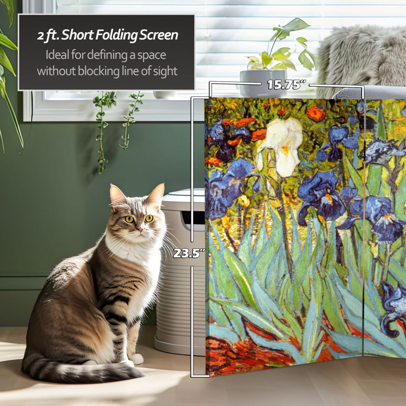 Paravent pliant en toile Wright à thème artistique étoiles et fleurs Van Gogh, H 23,75 po x P 47,25 po
