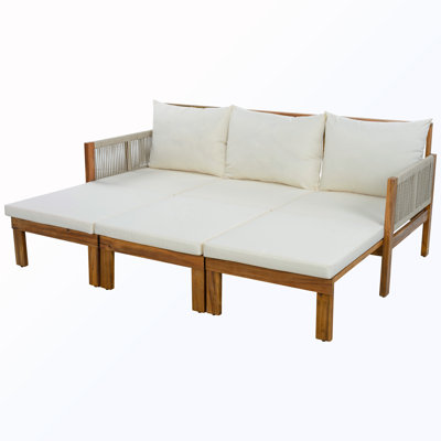 Wooden Convertible Patio Sofa With Cushion