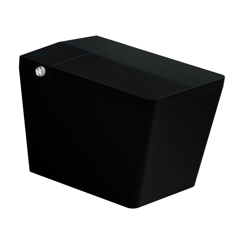 Black Square Smart Toilet With Built-In Tank, Auto Flush, Heated Seat, Remote Control, Led Display, Enhancement Tank For Bathroom,