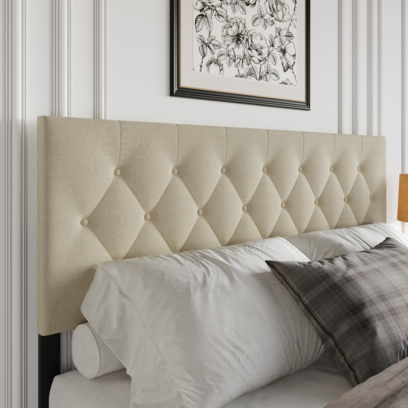 Gunnison Full Tufted Upholstered Headboard, Beige, Full/Double