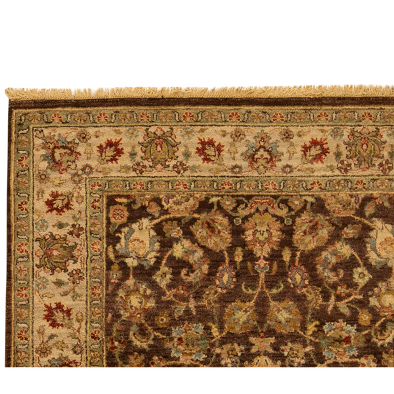 Hand Knotted Wool Area Rug in Brown And Cream