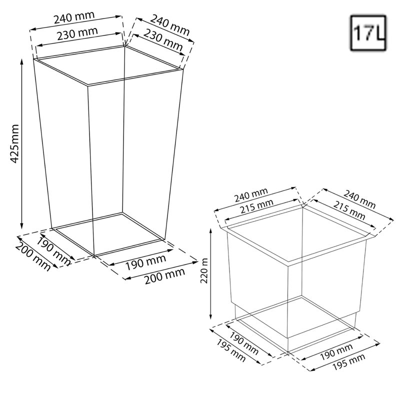 Aarabh Pot Planter, Graphite, 26 cm H x 16 cm W x 16 cm D