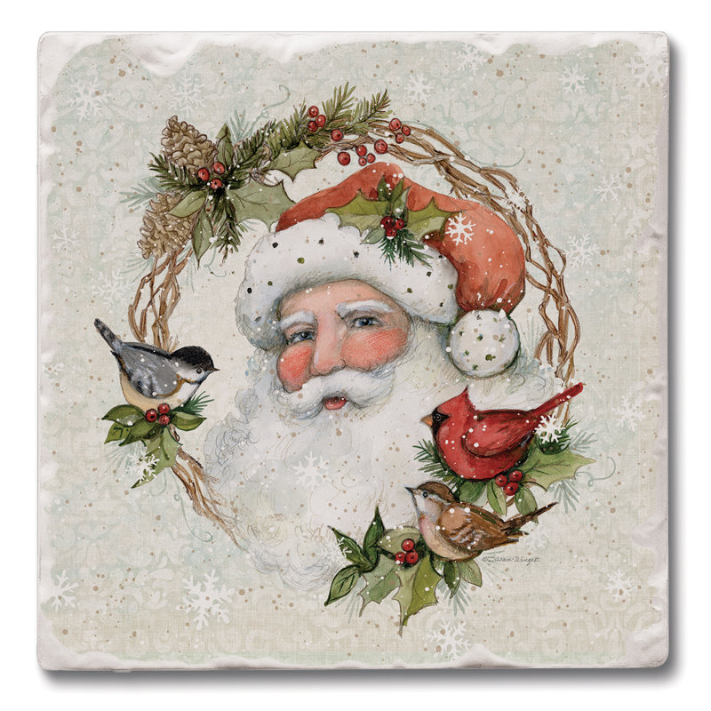 Winter Forest Santa Tumbled Stone Coasters with Cork Backing