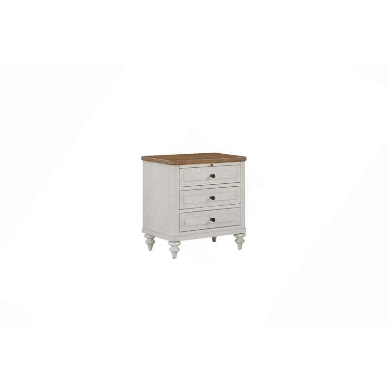 Table de chevet 3 tiroirs avec USB - Ciment et sable
