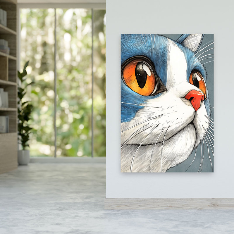 Art mural contemporain chat curieux, H 60 po x l 40 po