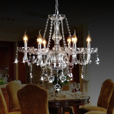 Lustre classique en cristal avec chandelier en cristal, 6 lumières