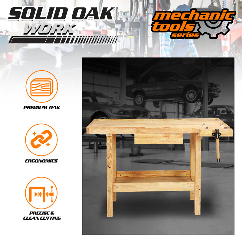 60" Heavy Duty Wood Workbench Work Bench Table With Drawer And Adjustable Handle For Workshop Garage