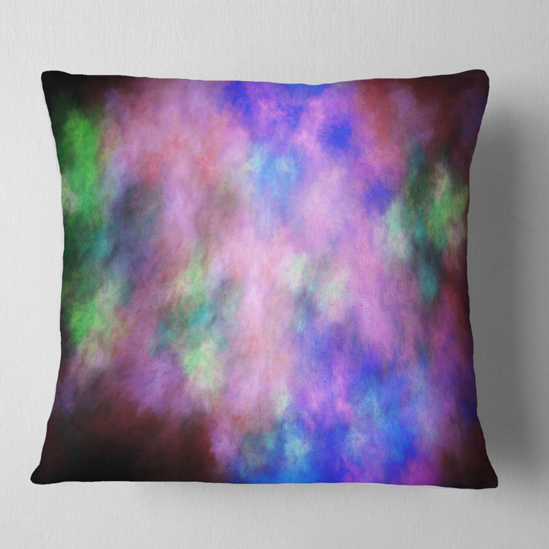 Ciel avec étoiles - coussin abstrait imprimé, 18 po x 18 po, Mauve / Vert, Coussin décoratif