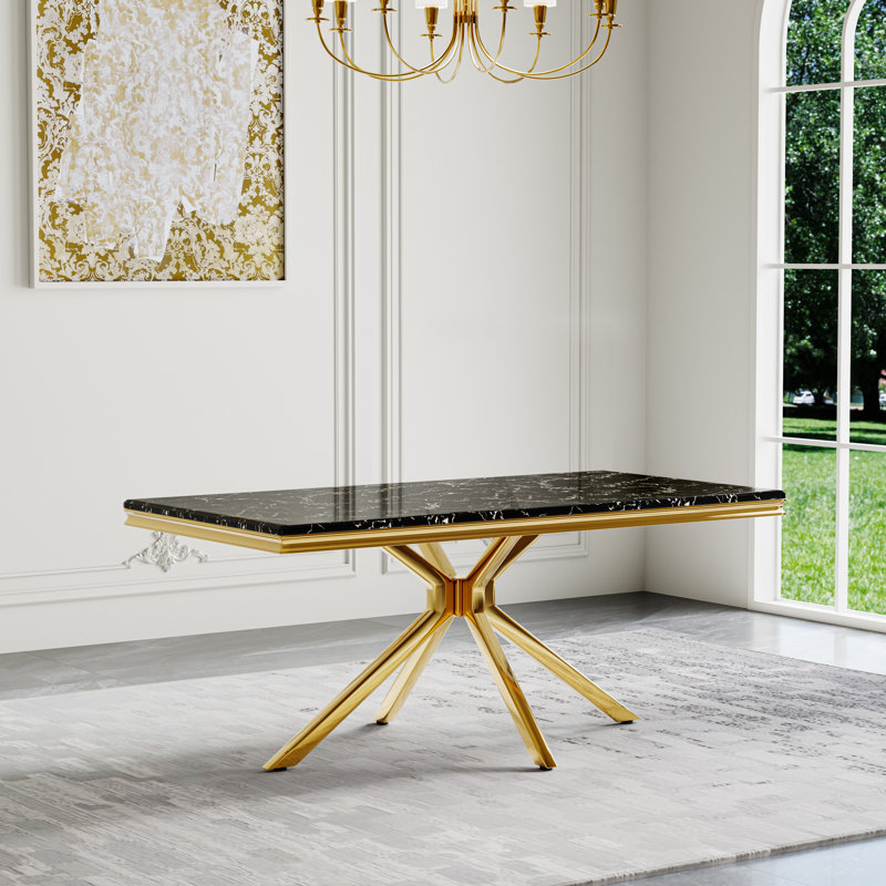 Table de salle à manger Alesandra, Or, Noir