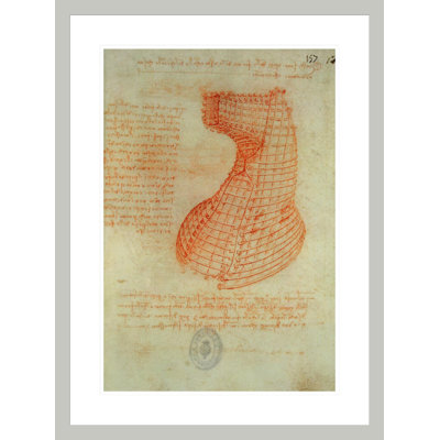 Dessin du moule en fonte pour la tête du cheval Sforza «57 (recto) from the Codex Madrid I» par Leonardo Da Vinci, impression giclée sur cadre