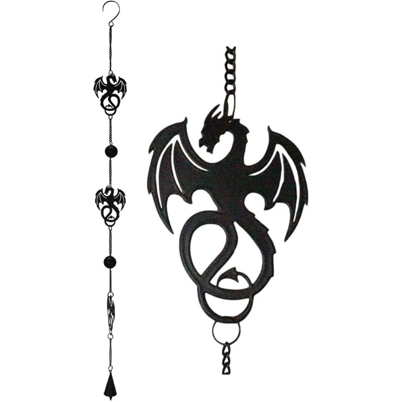 Black Steel Dragon Wind Chime with Beads