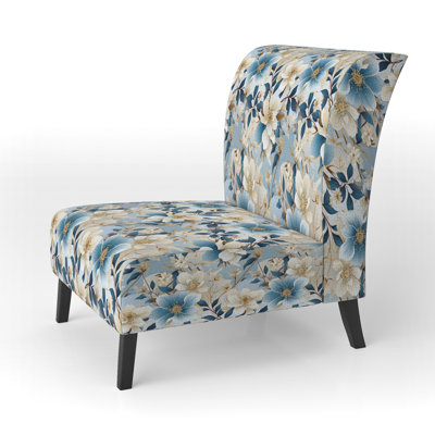 White And Blue Blossoms Floral Pattern - Upholstered Cottage Accent Slipper Chair
