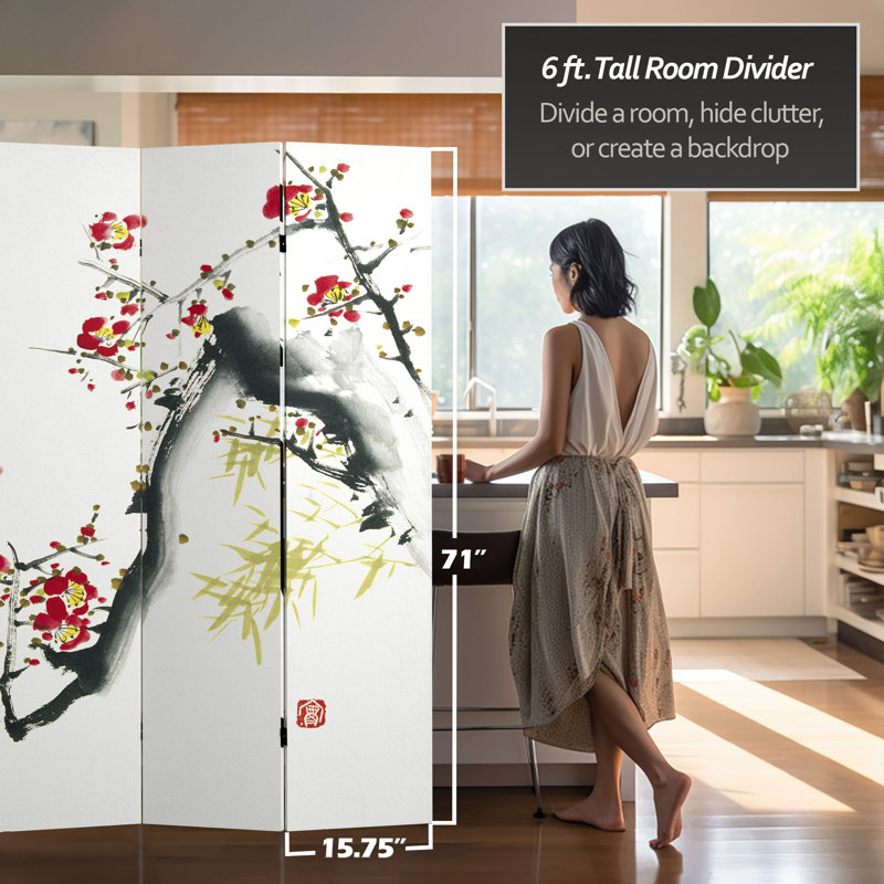 Cloison en toile Cherry Blossoms, 71" H x 64" W x 1" D, 4