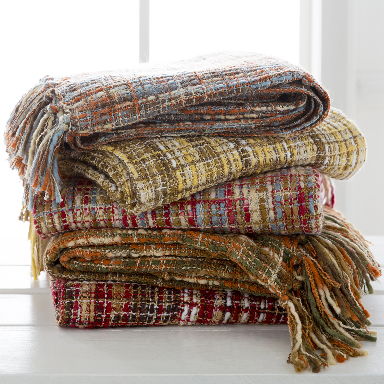 Ameeran Throw Blanket, Rust, Ivory, Light Blue, Mushroom, Gray
