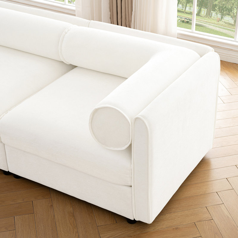 Rangement en L à 4 places en chenille blanche - Améliorez votre style de vie avec style et élégance, Blanc