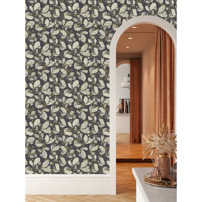 Papier peint feuilles beige et jaune