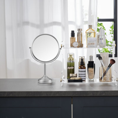 Miroir de maquillage autoportant rond Orbi, cadre mince et pivotant sur 360 °
