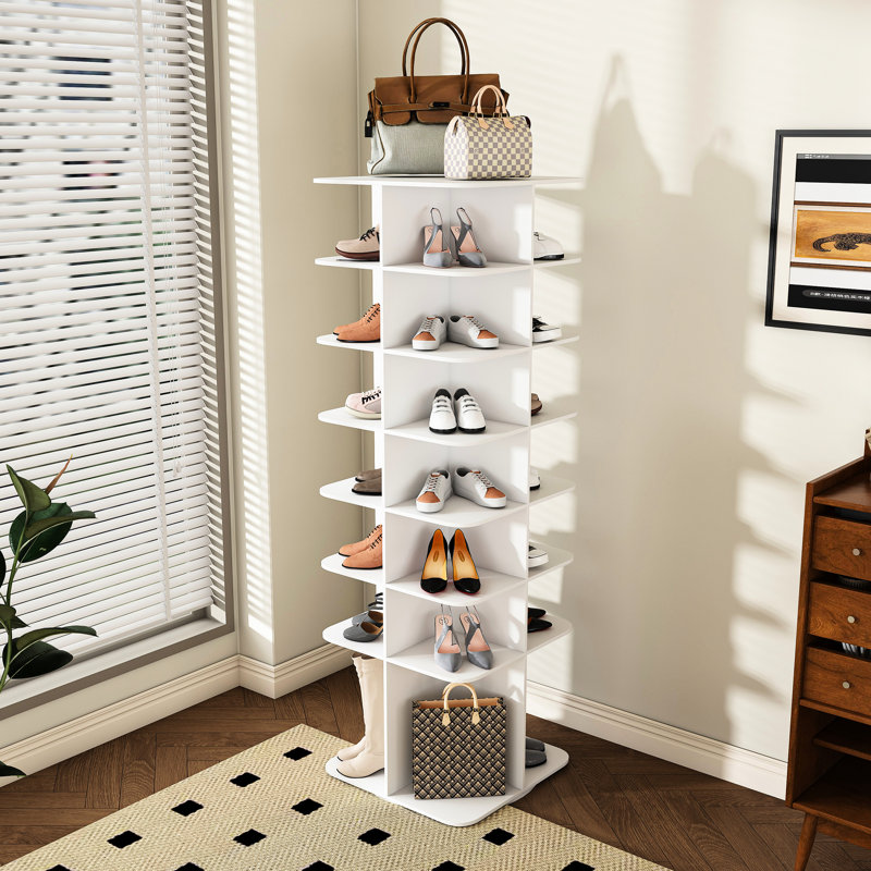 7 étagères à chaussures, organisateur rotatif pour la chambre à coucher, tour à étagère blanche, support American Design,