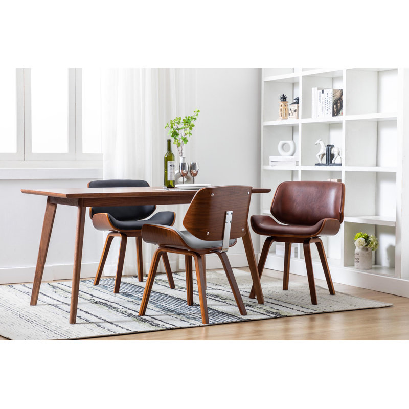 Chaise d'appoint en bois massif Delgardo, Polyuréthane brun