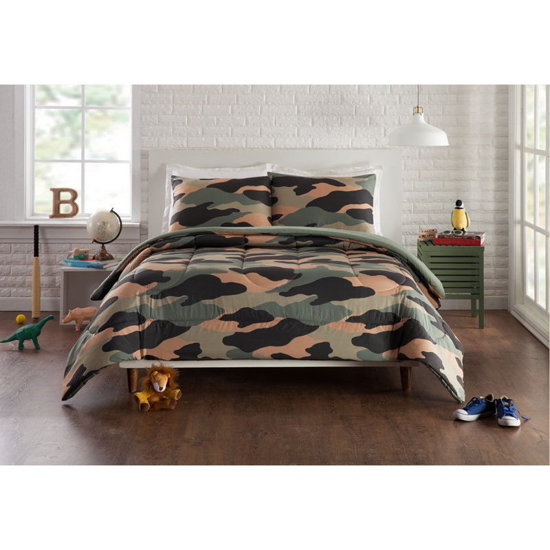 Full Gray Reversible Microfiber Camo Comforter Set