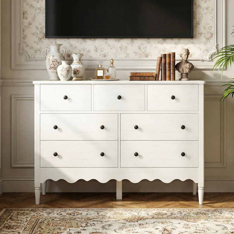 Abson 47" Dresser with Wood Drawers, Distressed White