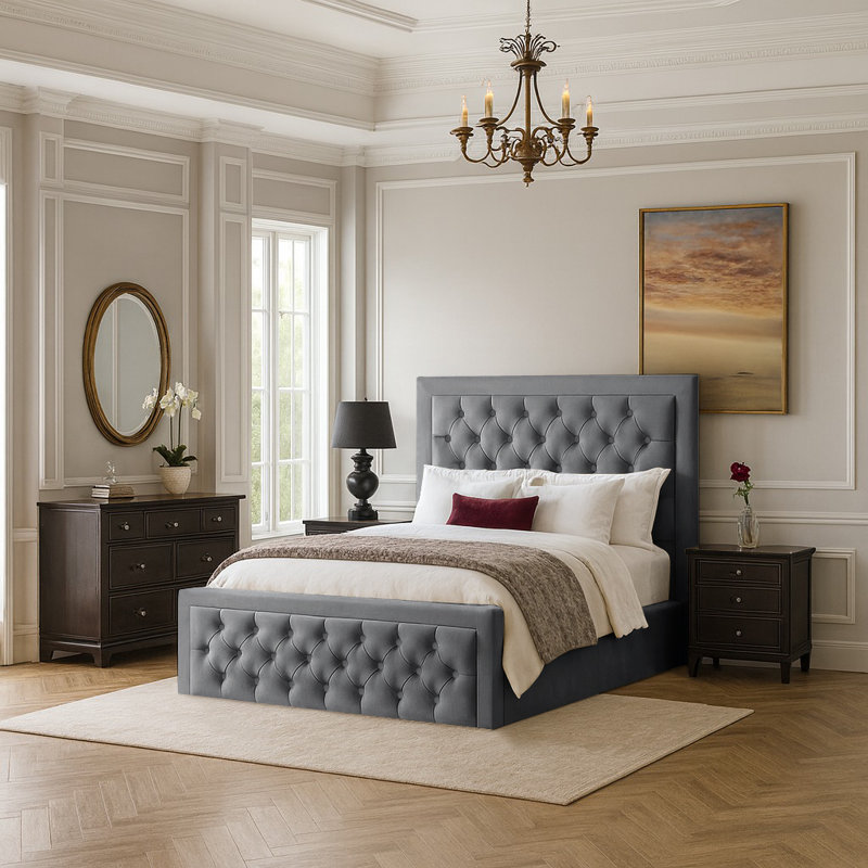 Lillias Upholstered Ottoman Storage Bed, 150 x 200 cm, Grey