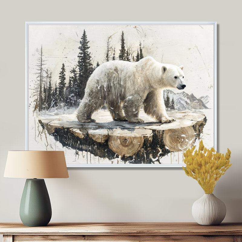 Glennda Winter, ours polaire dans un paysage de forêt II - ours, art mural, H 12 po x l 20 po, Cadre flottant blanc