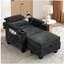 Canapé inclinable simple avec dossier réglable manuellement, port de charge USB sur le côté de l'accoudoir, support pour téléphone inclus, rangement pour accoudoirs dissimulé et repose-pieds de rangement assorti - noir-1437442527