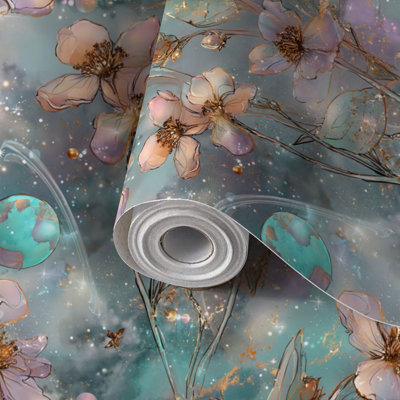 Papier de contact à peler et coller avec motif floral à motif aquarelle auto-adhésif et amovible 24 po x 118 po (60 x 300 cm)