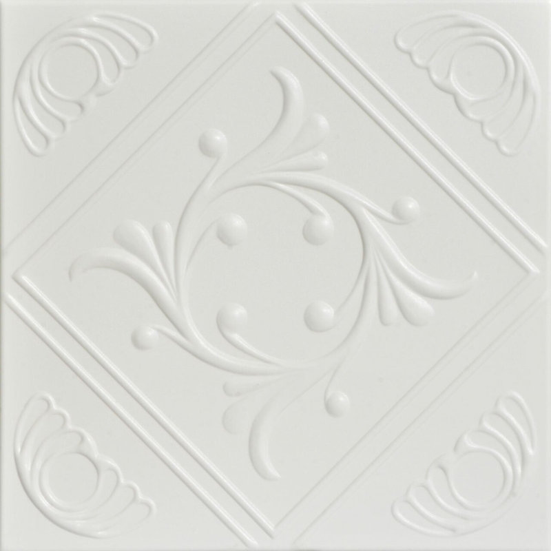 Carreau de plafond en polystyrène à coller 1,6 pi x 1,6 pi Diamond Wreath, Blanc colombe
